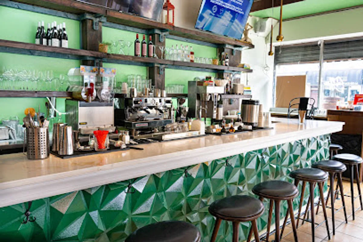 Interior view of Market Bar in Brooklyn with guests enjoying drinks