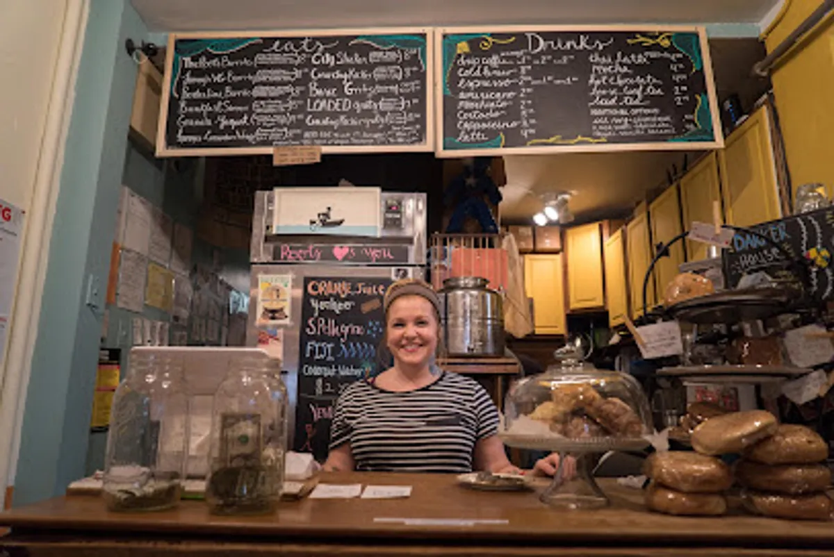 Interior view of Roots Cafe, a popular spot in brooklyn