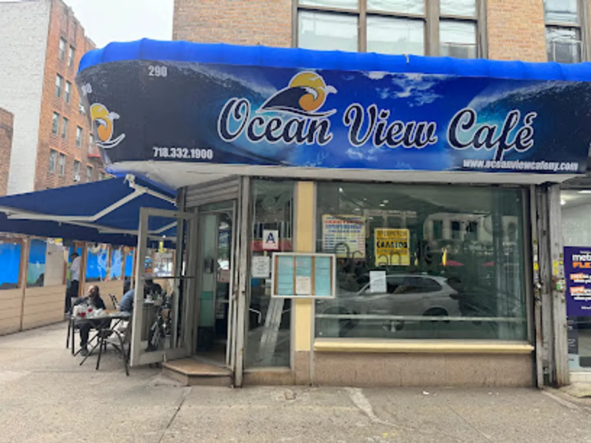 Interior view of Ocean View Cafe showing tables and Eastern European decor