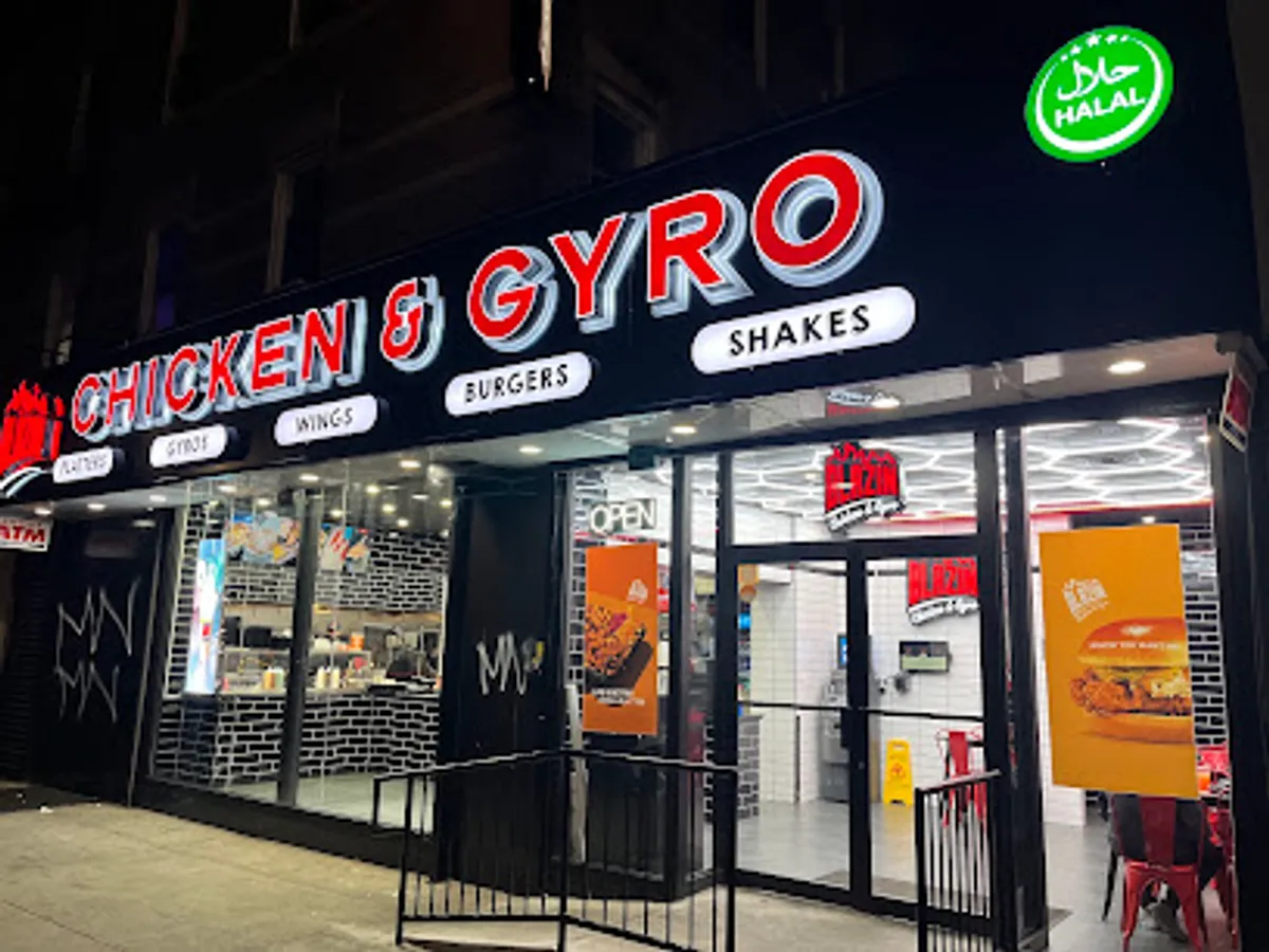 Interior view of Blazin Chicken & Gyro, a popular spot in brooklyn