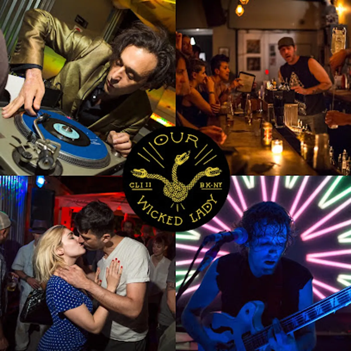 Crowd enjoying a live band performance at Our Wicked Lady rooftop bar in Brooklyn