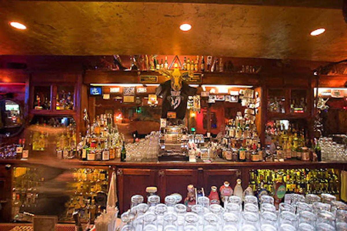 Interior view of Freddy's Bar in Brooklyn with a live band performing