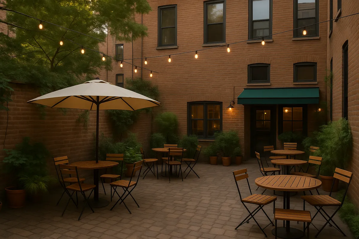 Photo of a coffee shop back patio in Brooklyn