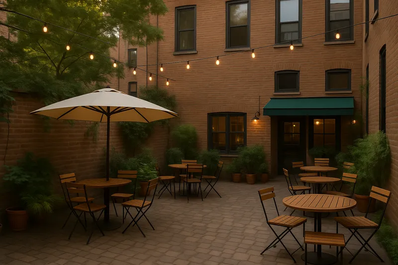 Photo of a coffee shop back patio in Brooklyn
