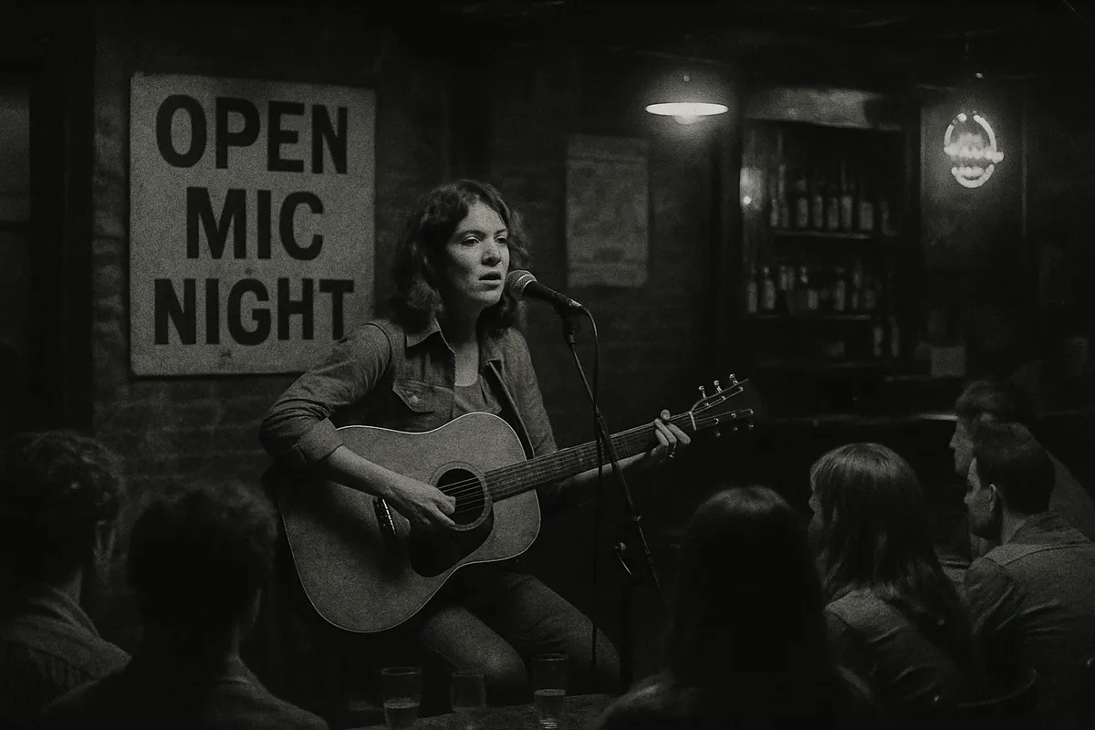 Crowd enjoying a live music performance inside a dimly lit Brooklyn venue